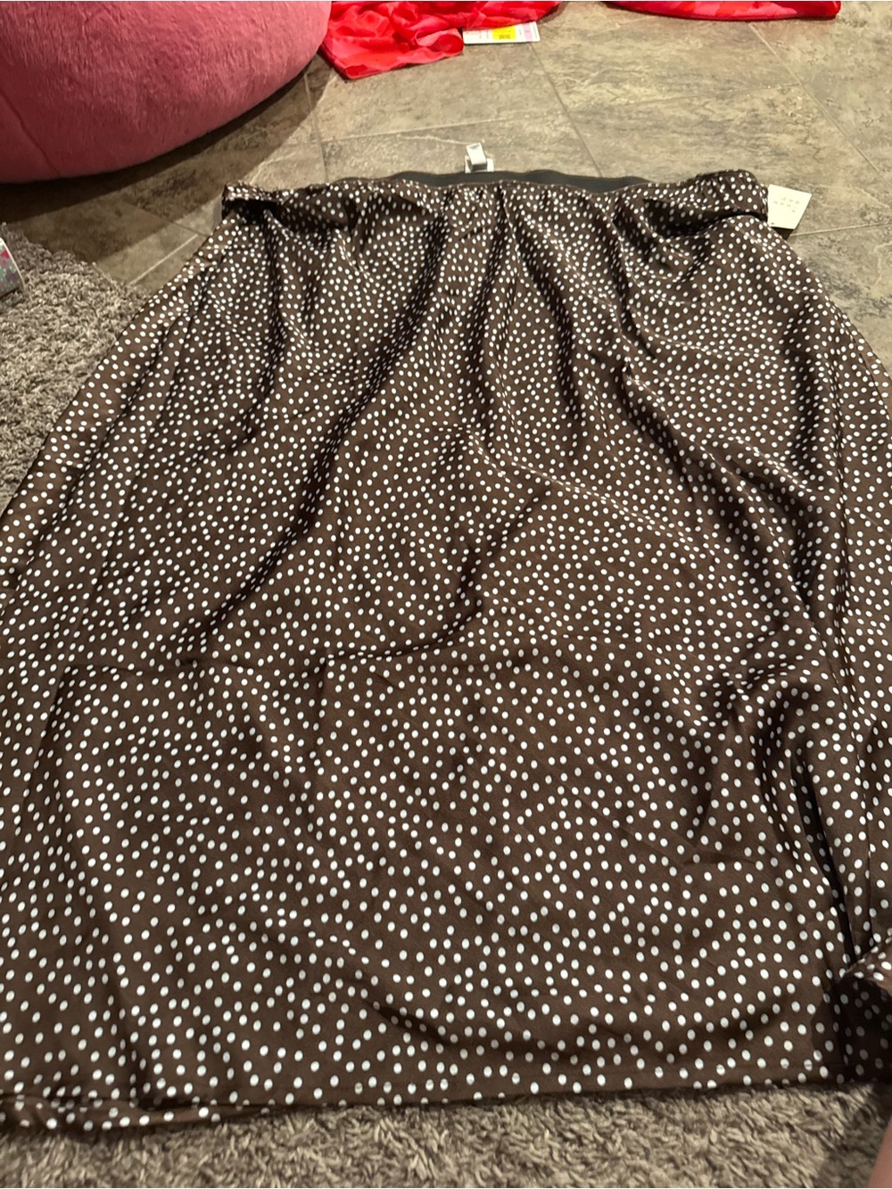🫐 A New Day Women's Satin Midi Slip Skirt features a brown and white polka dot